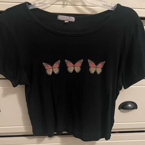 Truly madly deeply black butterfly baby tee